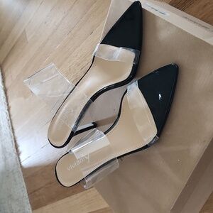 Clear pounted toe double strap heels